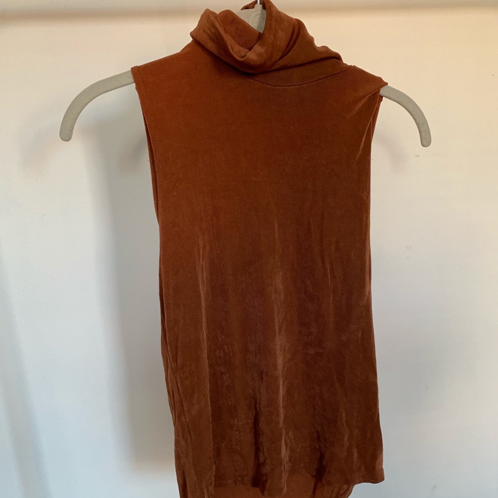 Dress Barn burnt orange sleeveless turtleneck.